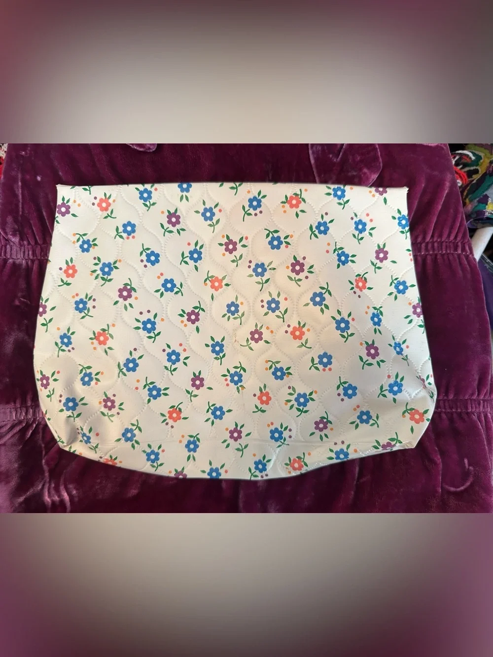 Vintage 70’s Johnson’s Cream Floral Baby Bag with Blue, Purple, and Pink Flowers
